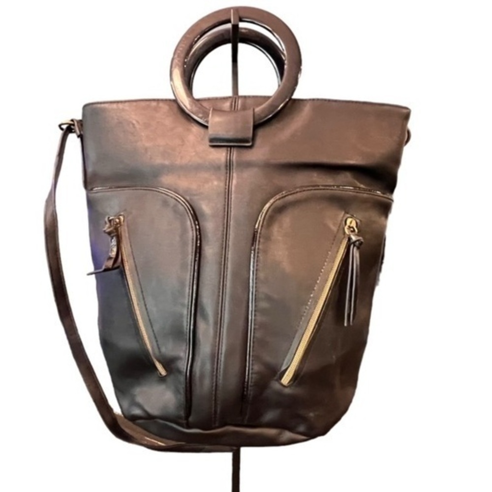 🎉SALE🎉 Nordstrom Faux Leather Bag Crossbody Hobo Plastic Round Handles Black